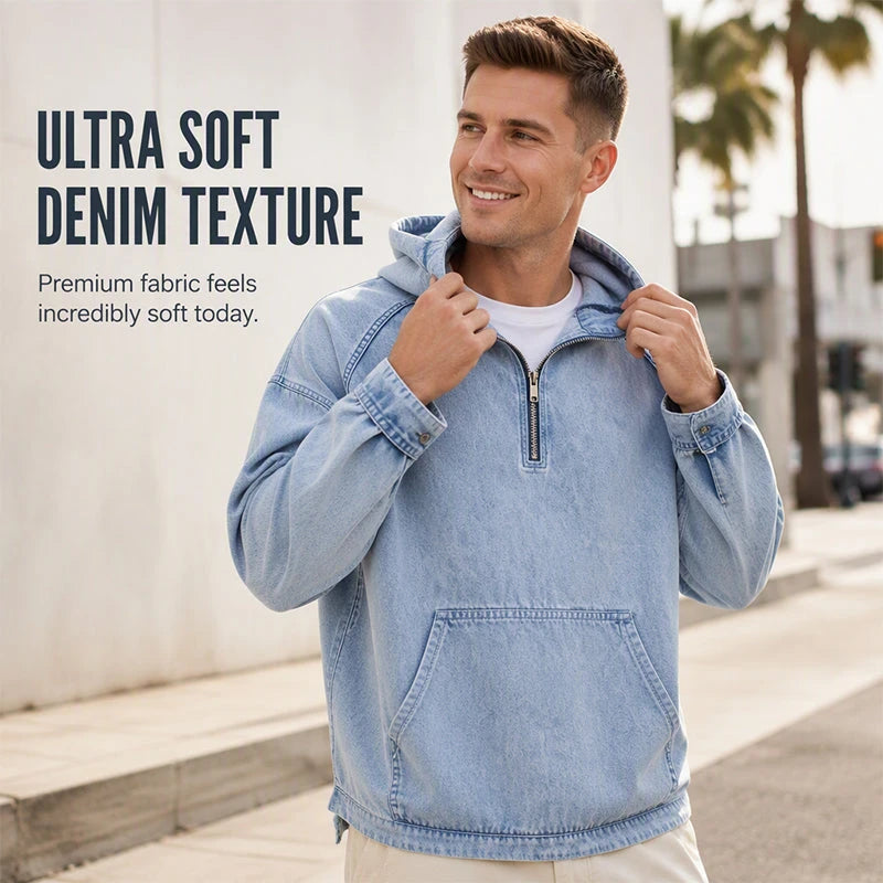 Casual Half-Zip Denim Jacket
