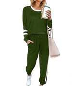 Solid Long Sleeve Pullover Drawstring Pants Set