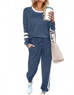 Solid Long Sleeve Pullover Drawstring Pants Set