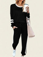 Solid Long Sleeve Pullover Drawstring Pants Set