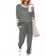 Solid Long Sleeve Pullover Drawstring Pants Set