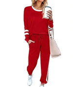 Solid Long Sleeve Pullover Drawstring Pants Set