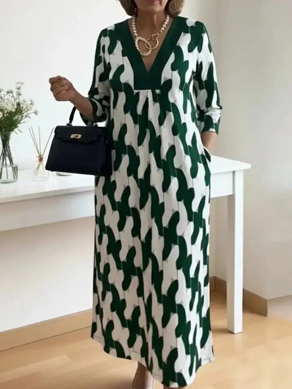 Flowing Art Print V-Neck Dress