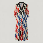 Color Block V-neck Midi Dress