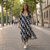 Color Block V-neck Midi Dress