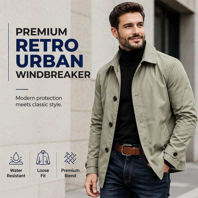 Khaki men's mid-length trench coat with premium urban styling